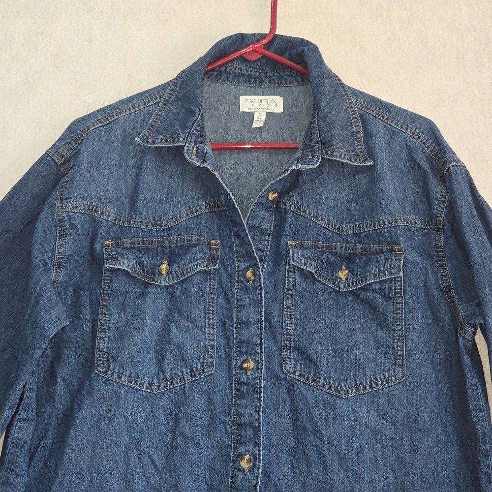 Sofia Jeans by Sofia Vergara Womens Denim Shirt Blue Cotton Button Up Small 4-6 - Picture 2 of 11